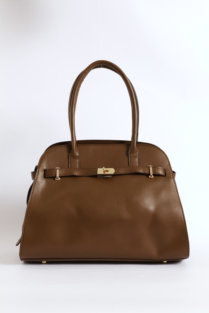 Belt Detail Dome Shopper Bag - Brown