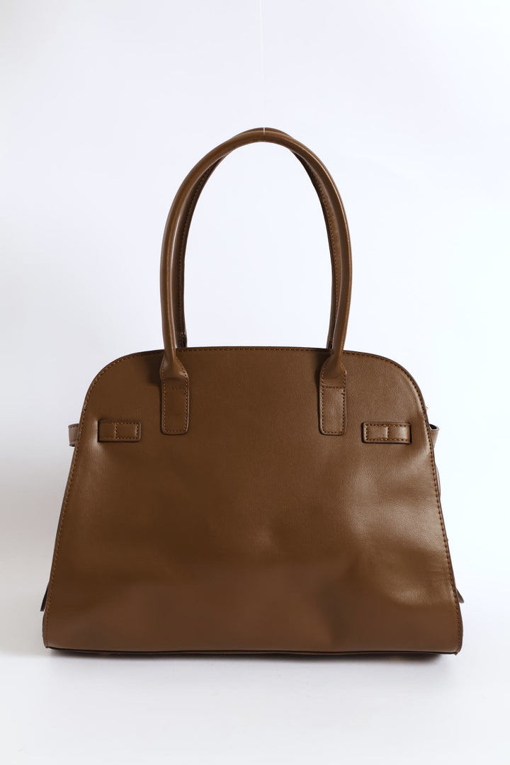 Belt Detail Dome Shopper Bag - Brown