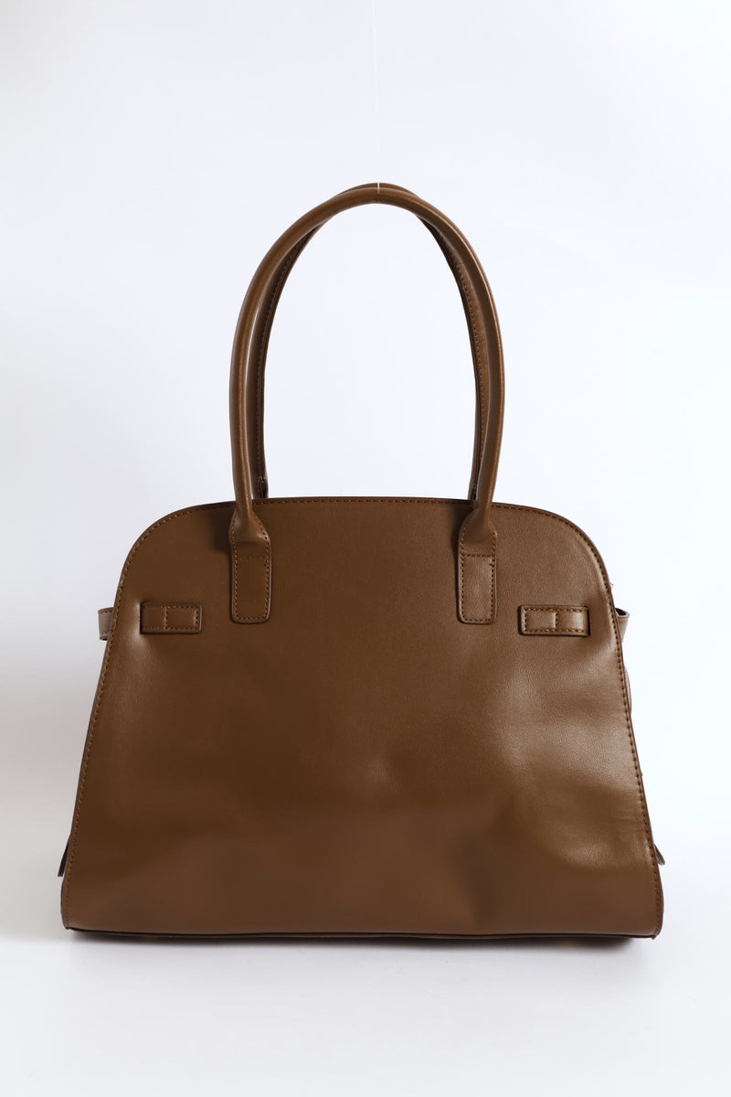 Belt Detail Dome Shopper Bag - Brown