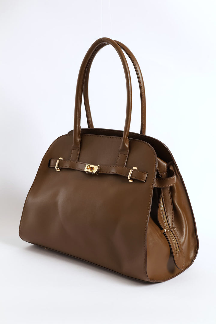 Belt Detail Dome Shopper Bag - Brown