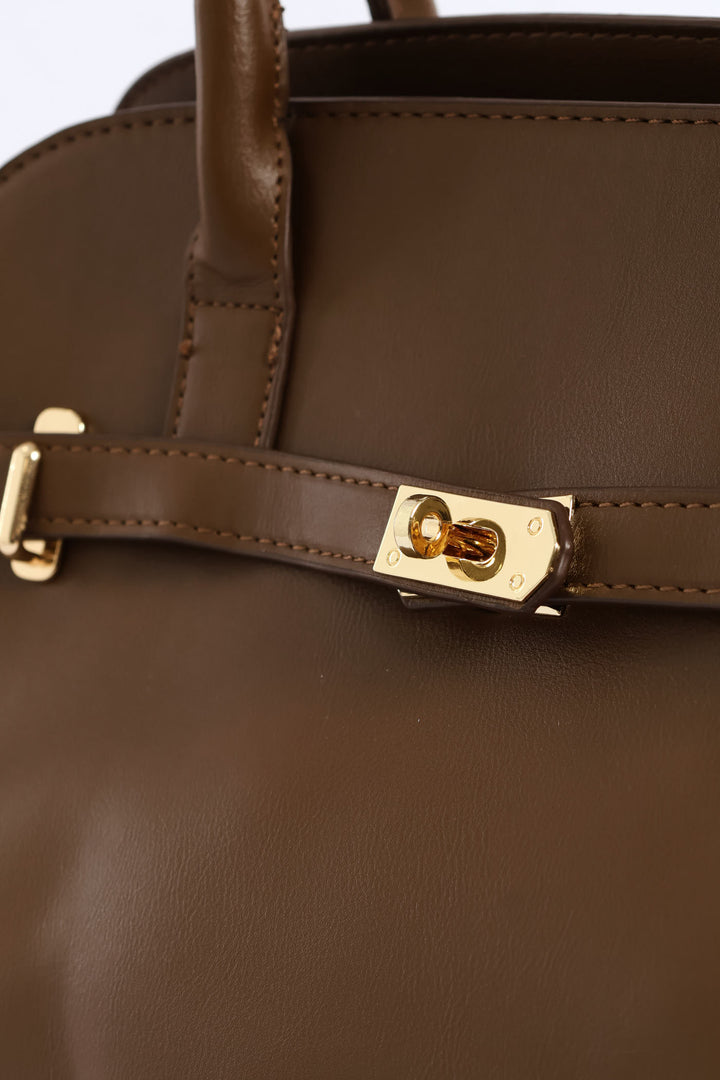 Belt Detail Dome Shopper Bag - Brown
