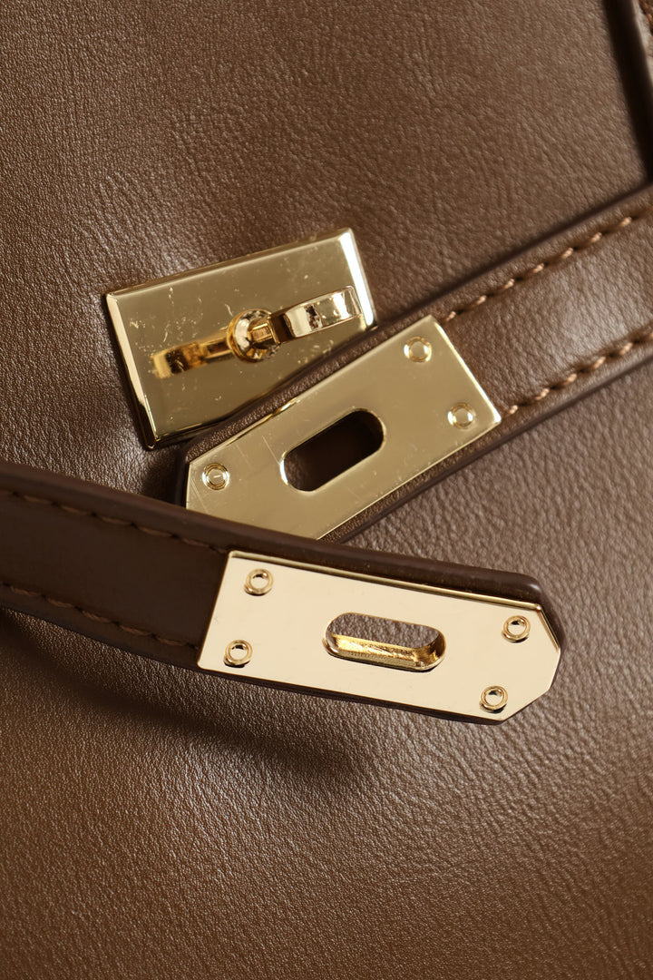 Belt Detail Dome Shopper Bag - Brown