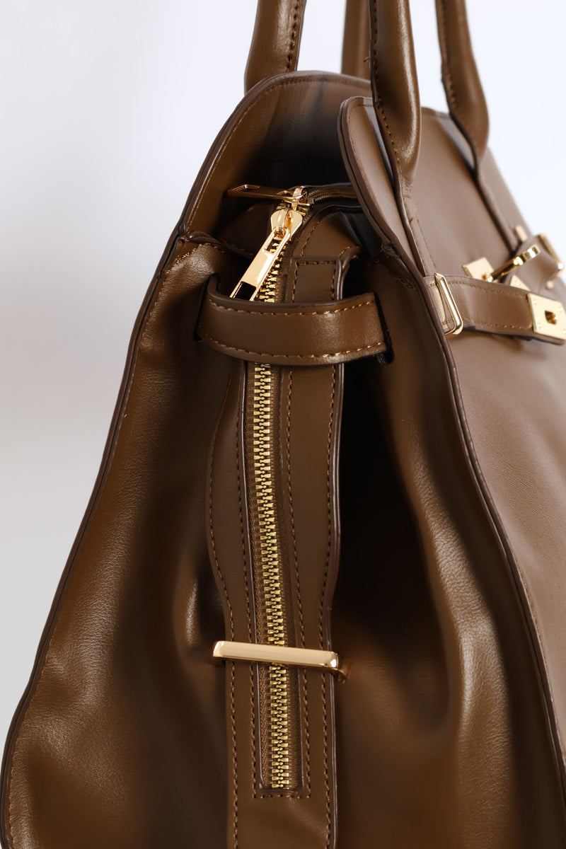 Belt Detail Dome Shopper Bag - Brown