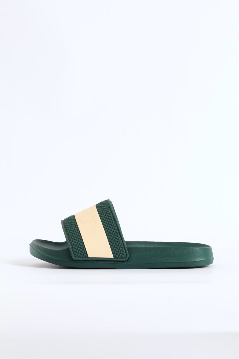Boys Stripe Pool Slide - Green/White