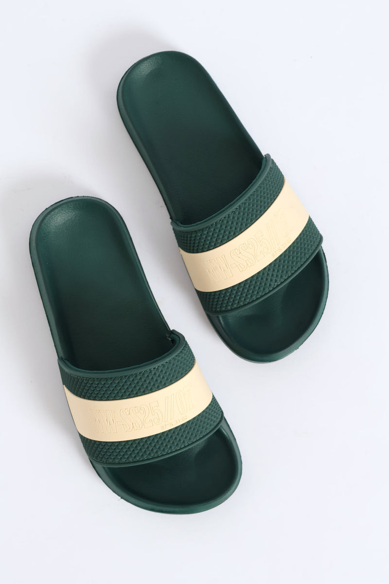 Boys Stripe Pool Slide - Green/White