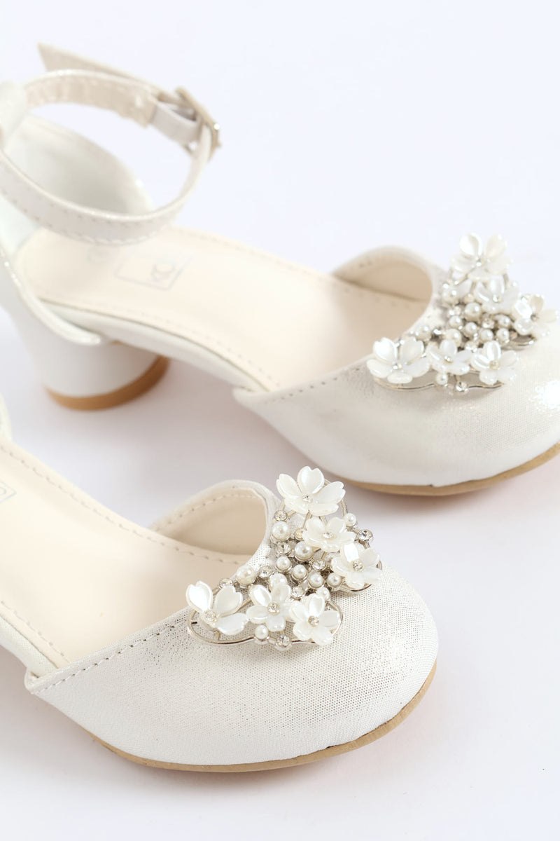 Pre-Girls Jewel Trim Heeled Shoe - White