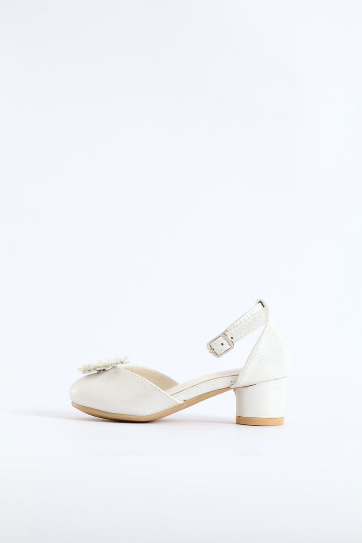 Pre-Girls Jewel Trim Heeled Shoe - White
