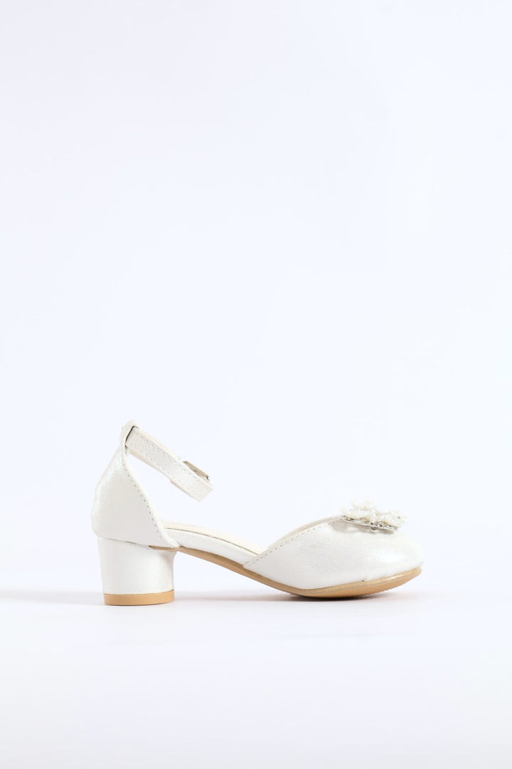 Pre-Girls Jewel Trim Heeled Shoe - White