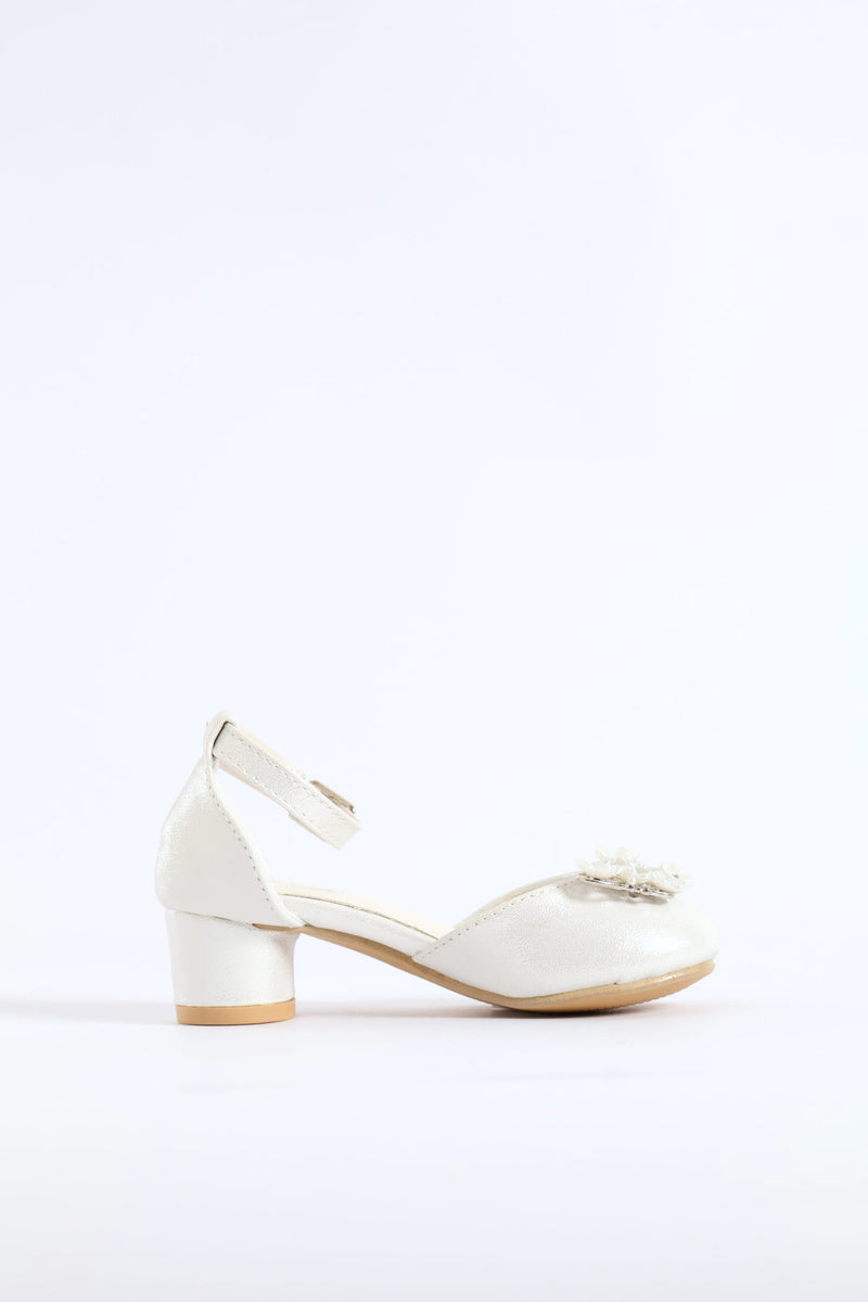 Pre-Girls Jewel Trim Heeled Shoe - White