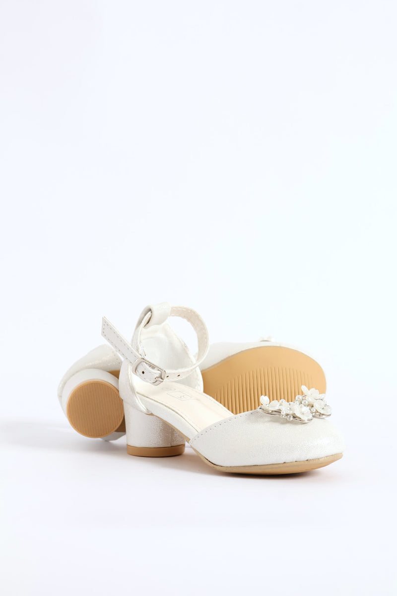 Pre-Girls Jewel Trim Heeled Shoe - White