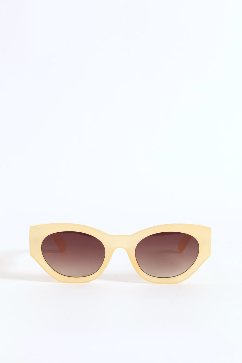 Narrow Oval Cateye Brown Gradient Lense Sunglasses - Light Yellow