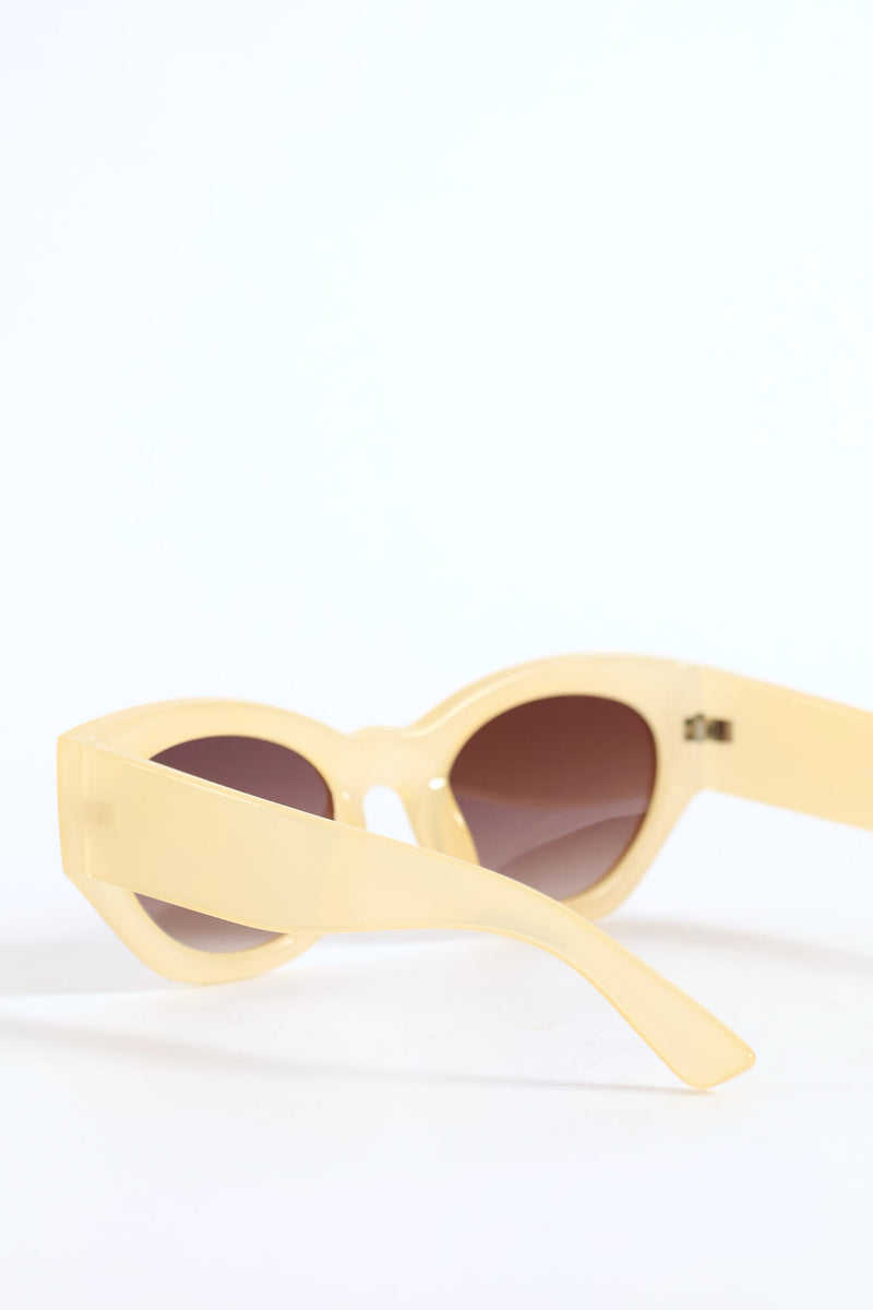 Narrow Oval Cateye Brown Gradient Lense Sunglasses - Light Yellow