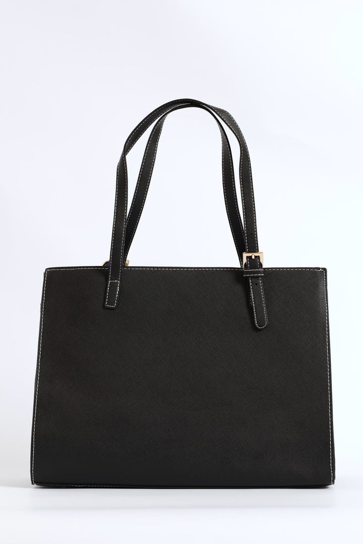 Ribbon & Keychain Square Tote - Black