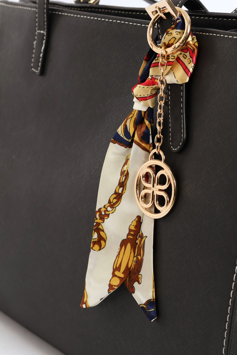 Ribbon & Keychain Square Tote - Black