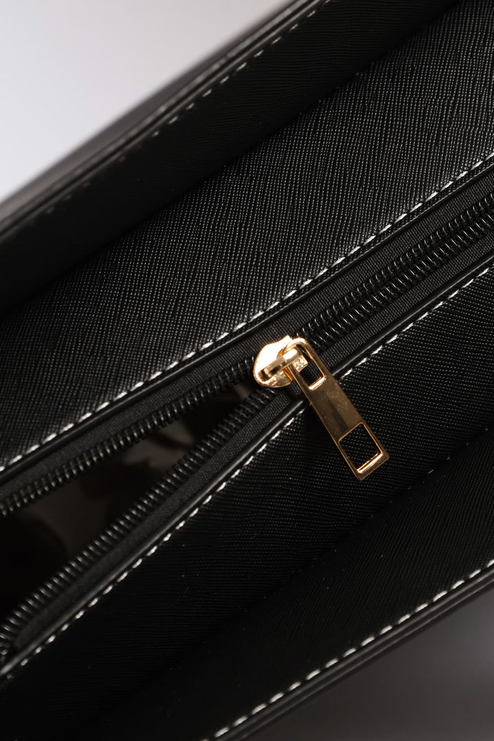 Ribbon & Keychain Square Tote - Black