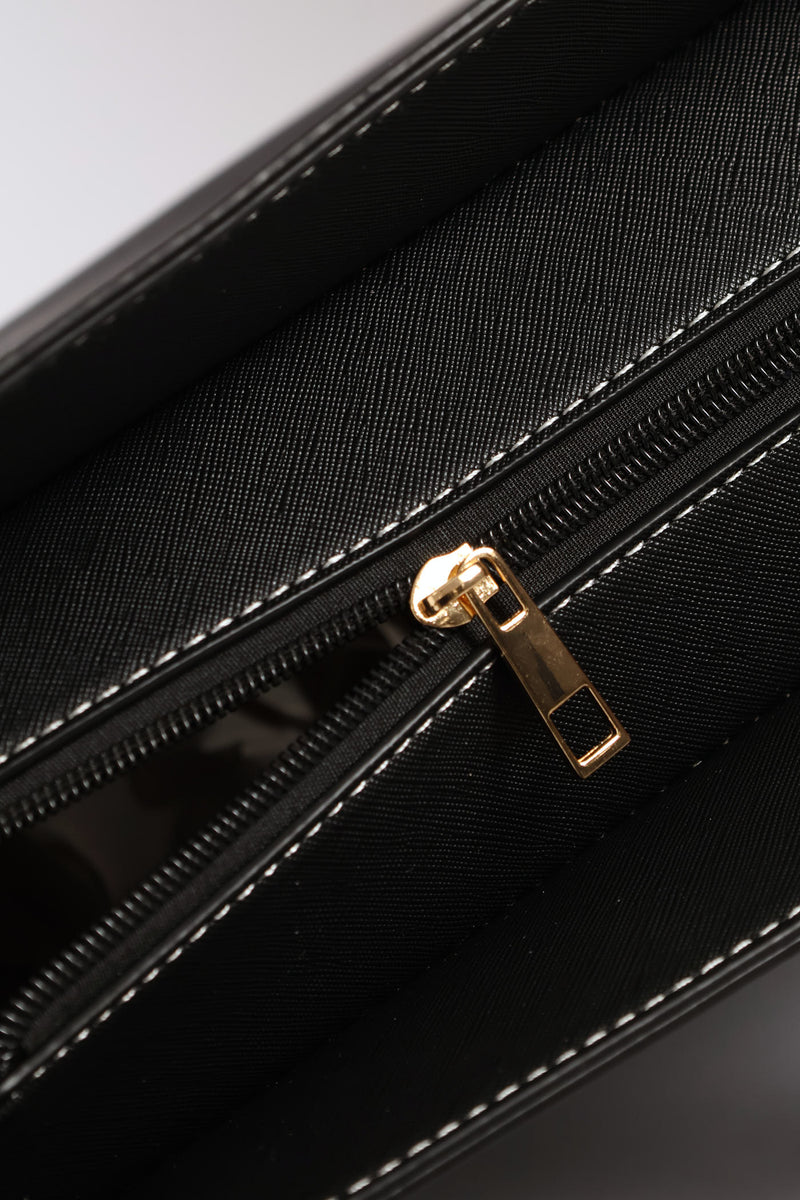 Ribbon & Keychain Square Tote - Black