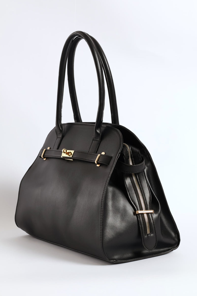 Large Dome Belt Detail Shopper - Black