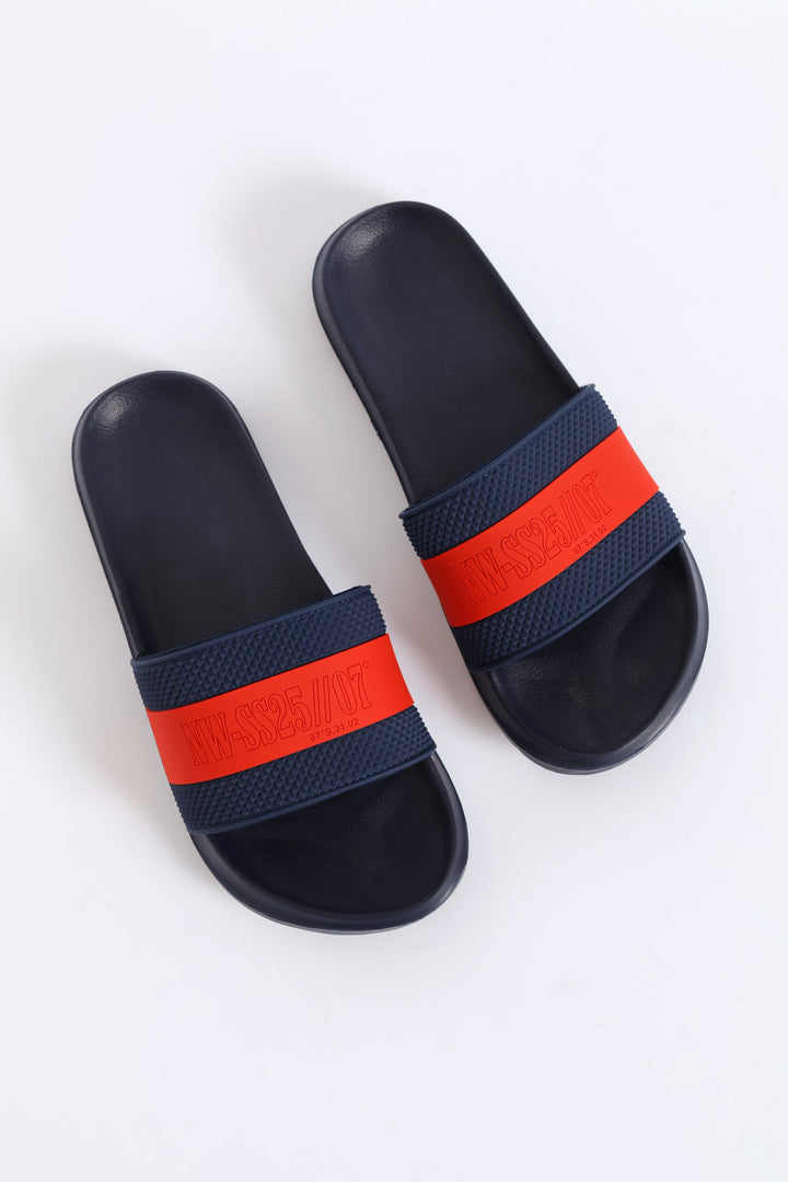 Boys Stripe Pool Slide - Navy/Red