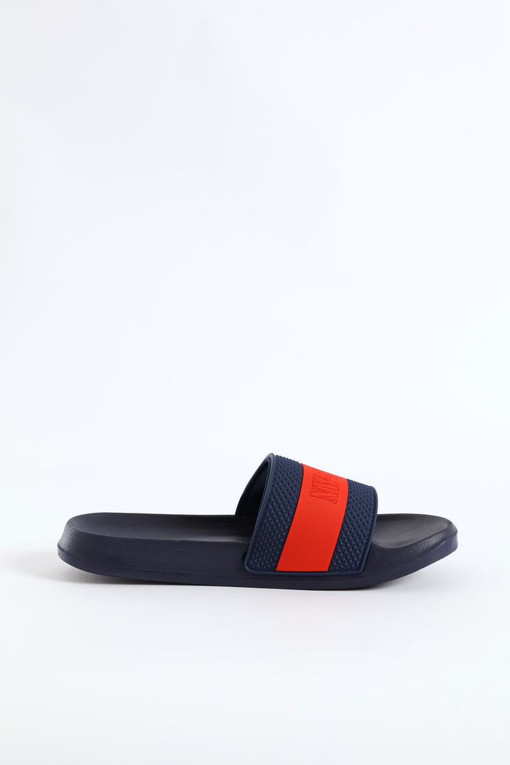 Boys Stripe Pool Slide - Navy/Red
