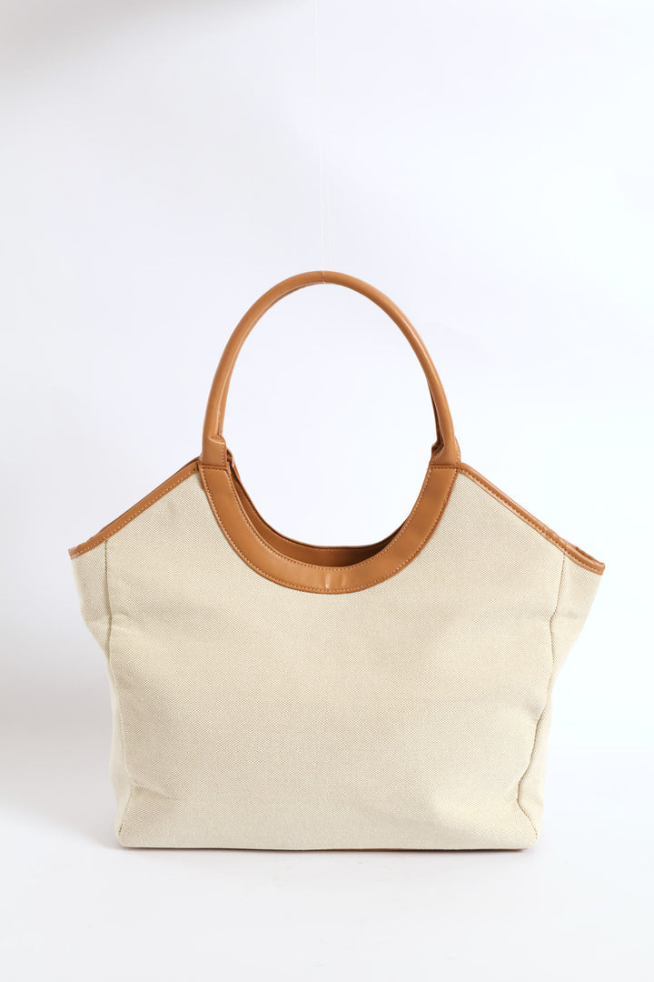 Colour Block Canvas Shopper - Beige