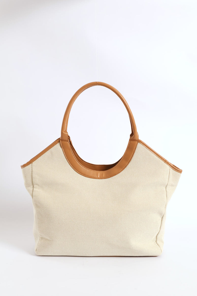 Colour Block Canvas Shopper - Beige