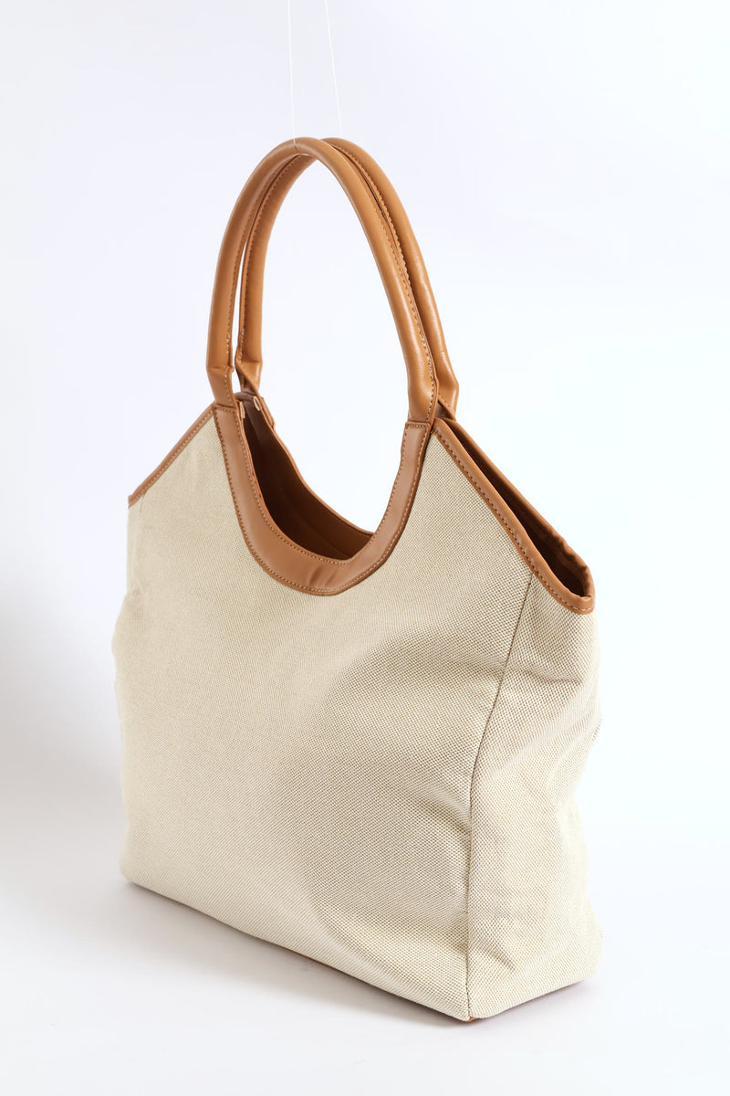 Colour Block Canvas Shopper - Beige
