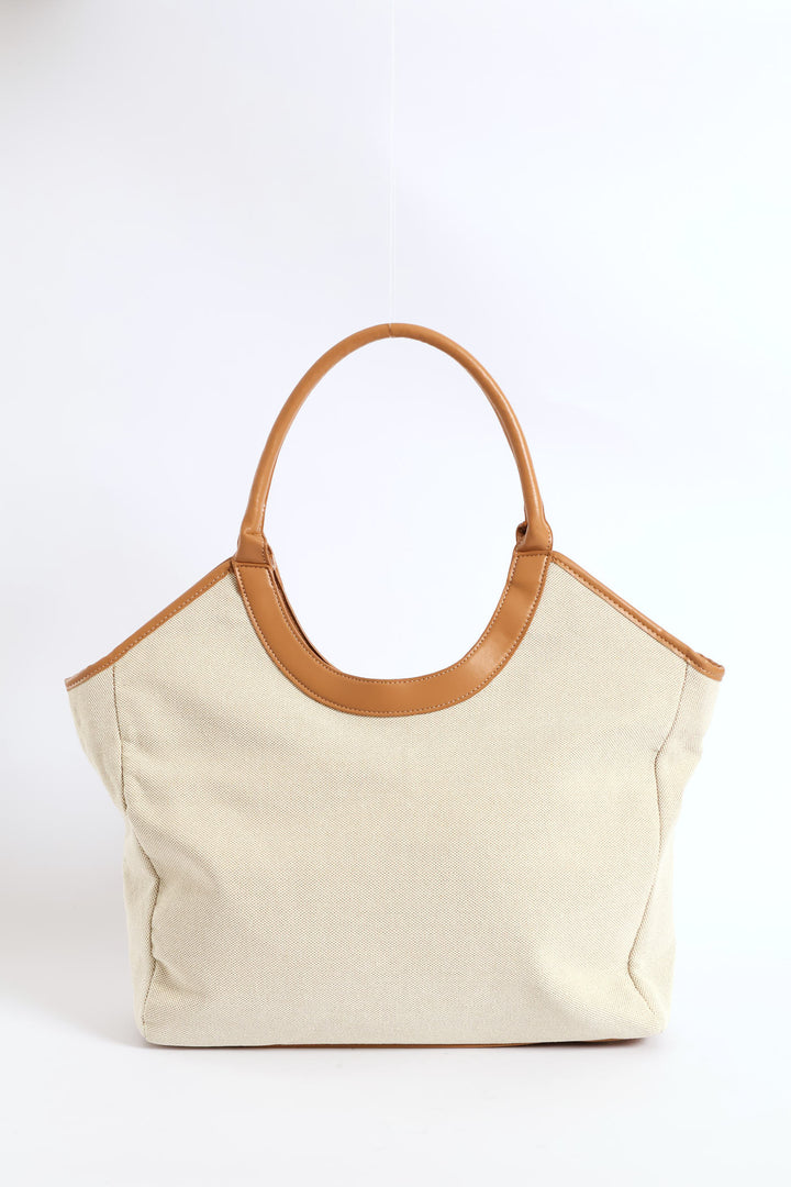 Colour Block Canvas Shopper - Beige