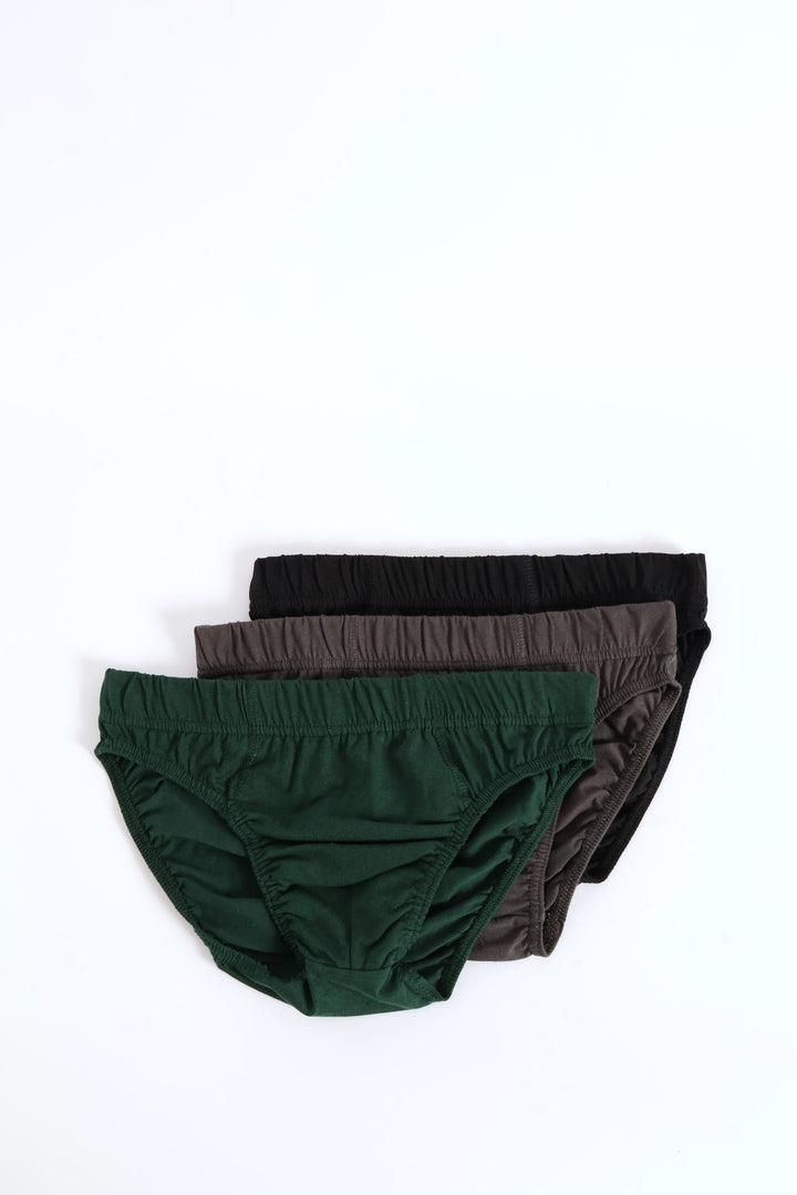 3 Pack Plain Mini Briefs - Charcoal/Black/Green