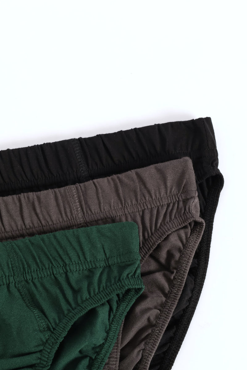 3 Pack Plain Mini Briefs - Charcoal/Black/Green