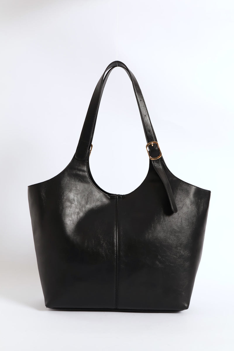 Buckle Detail Shopper Bag - Black