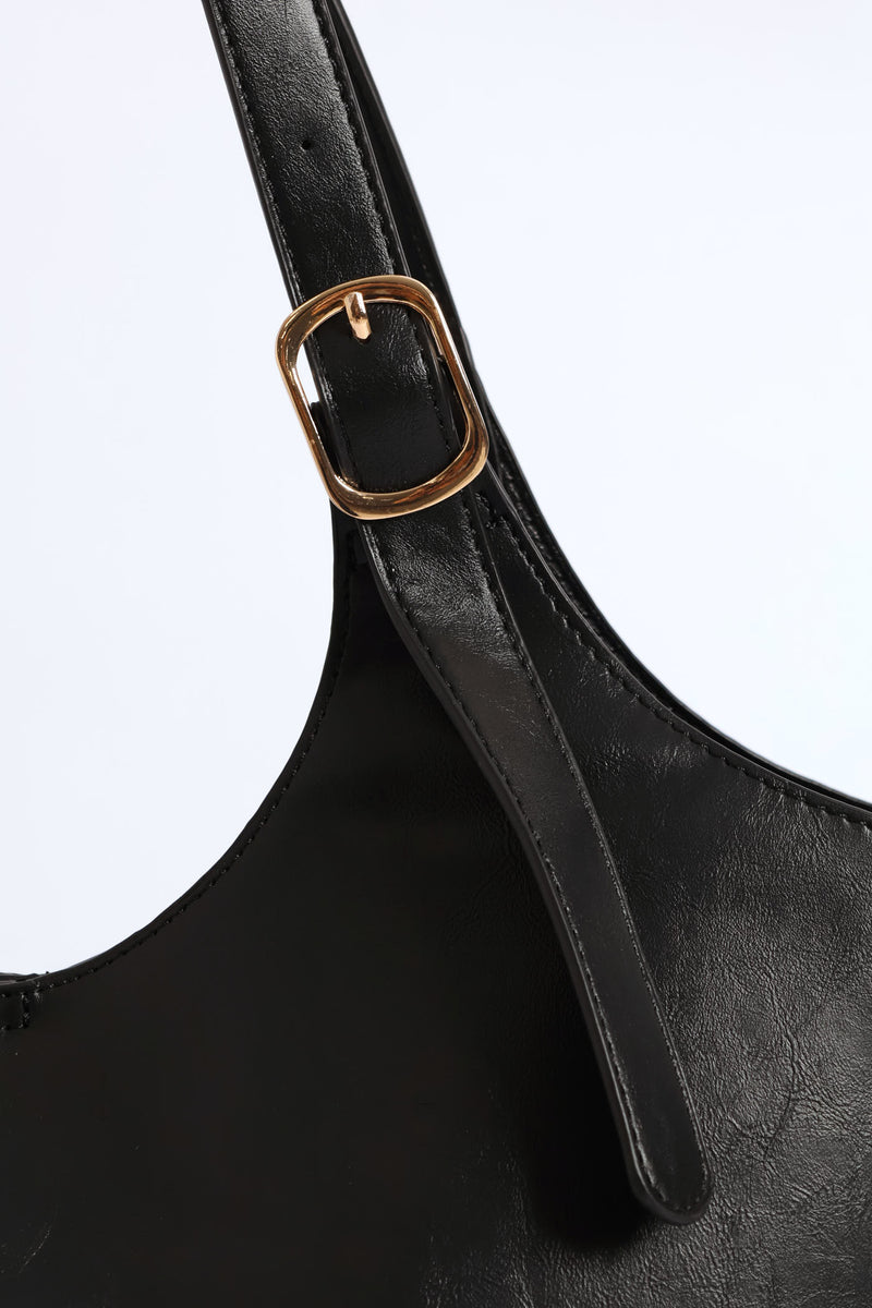 Buckle Detail Shopper Bag - Black