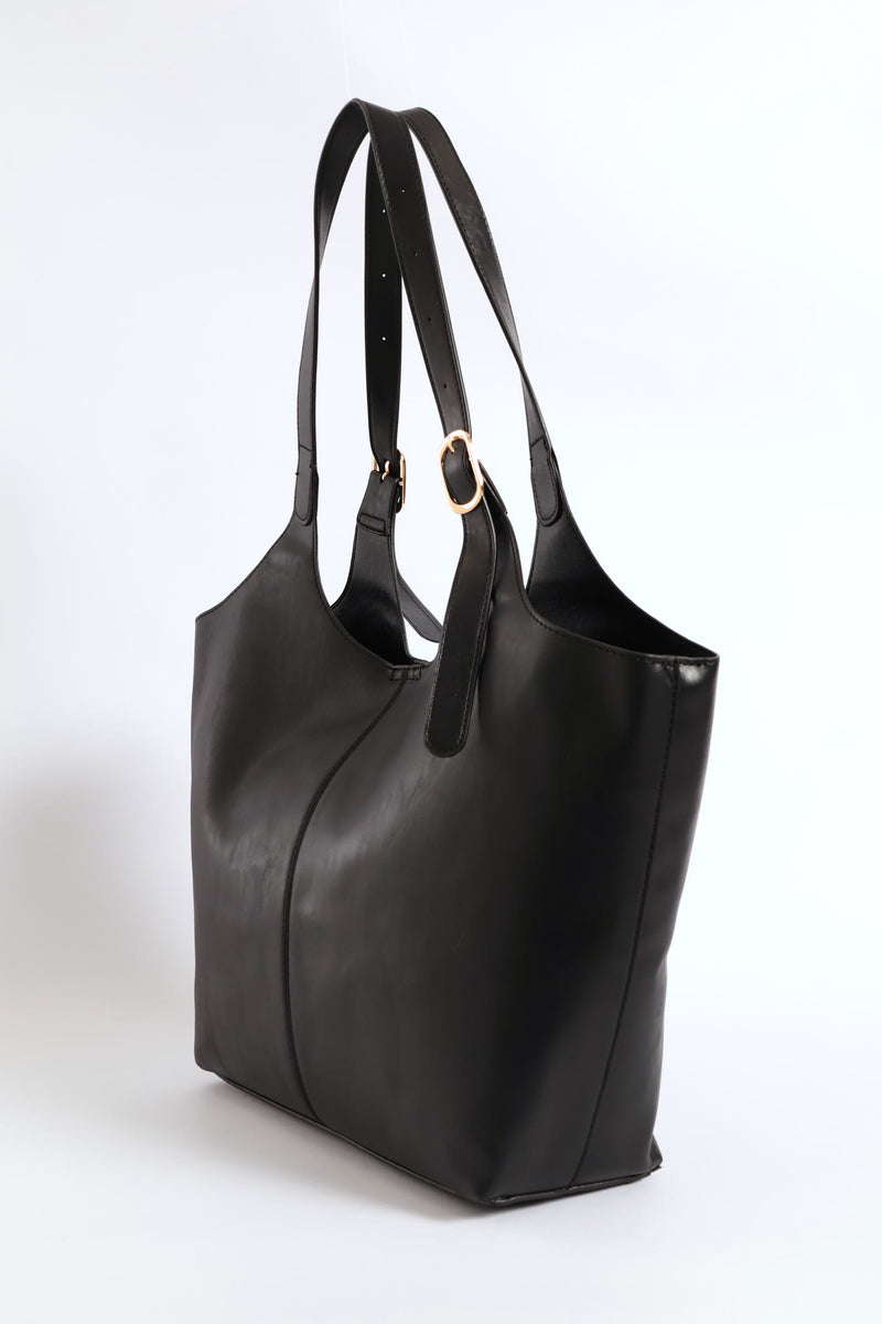 Buckle Detail Shopper Bag - Black