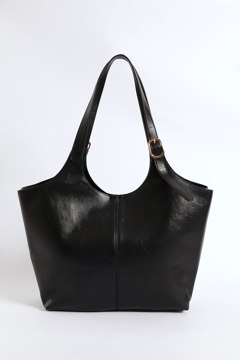 Buckle Detail Shopper Bag - Black