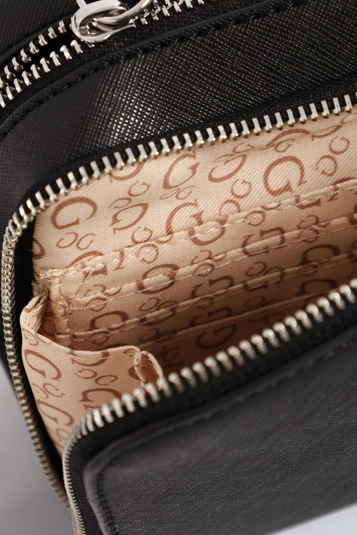 Viviette Mini Double Zip Crossbody Bag - Black