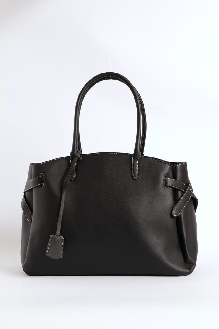 Curved Shopper With Side Tabs - Black