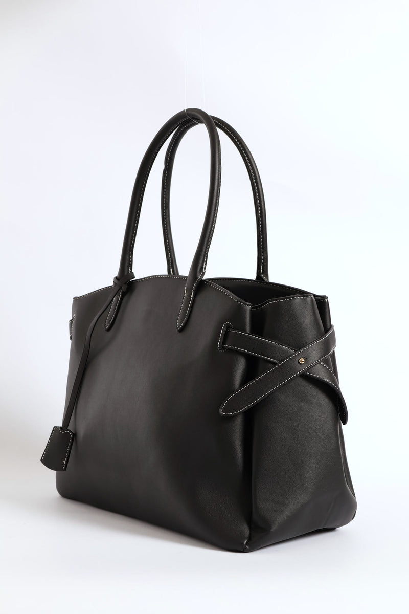 Curved Shopper With Side Tabs - Black