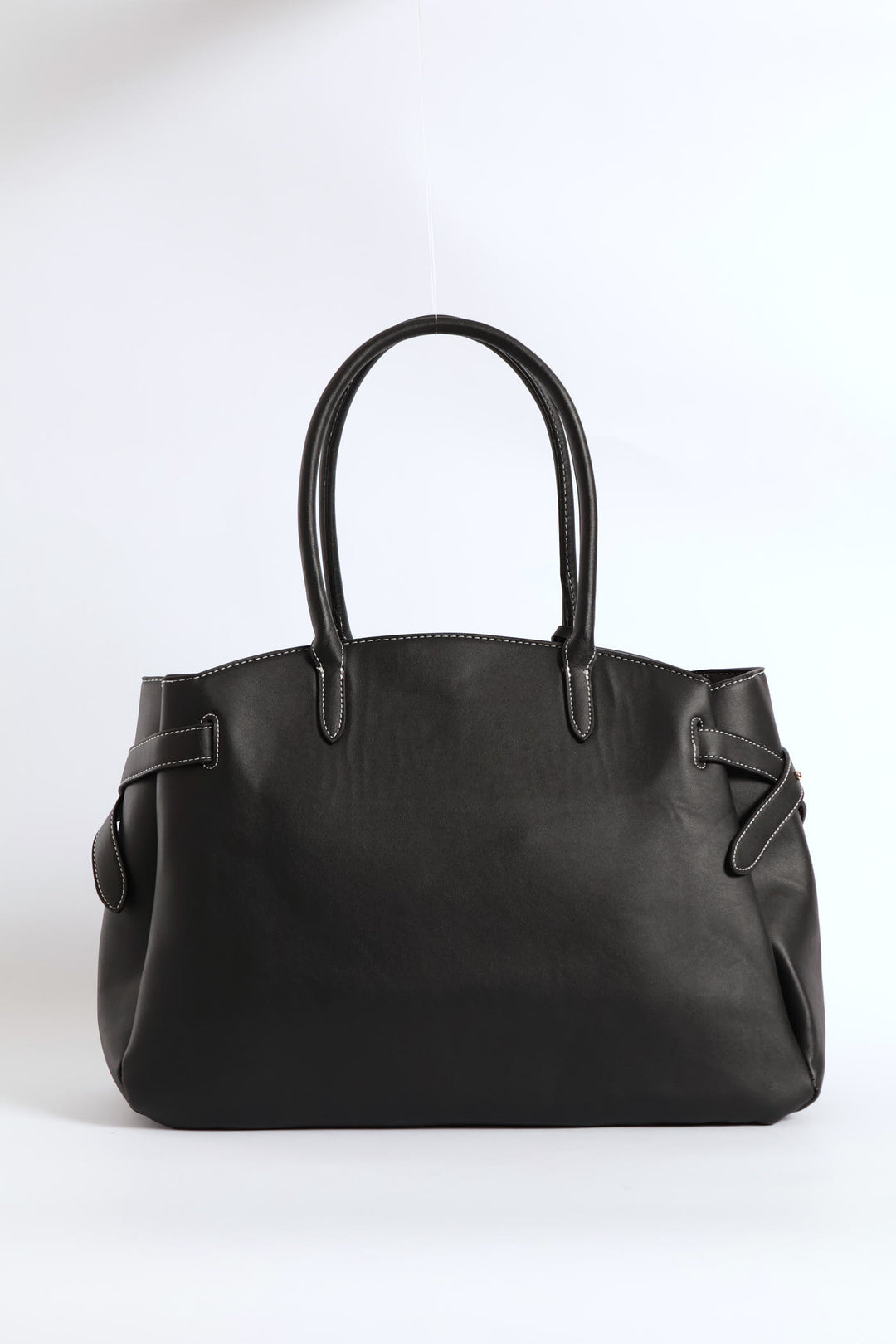 Curved Shopper With Side Tabs - Black