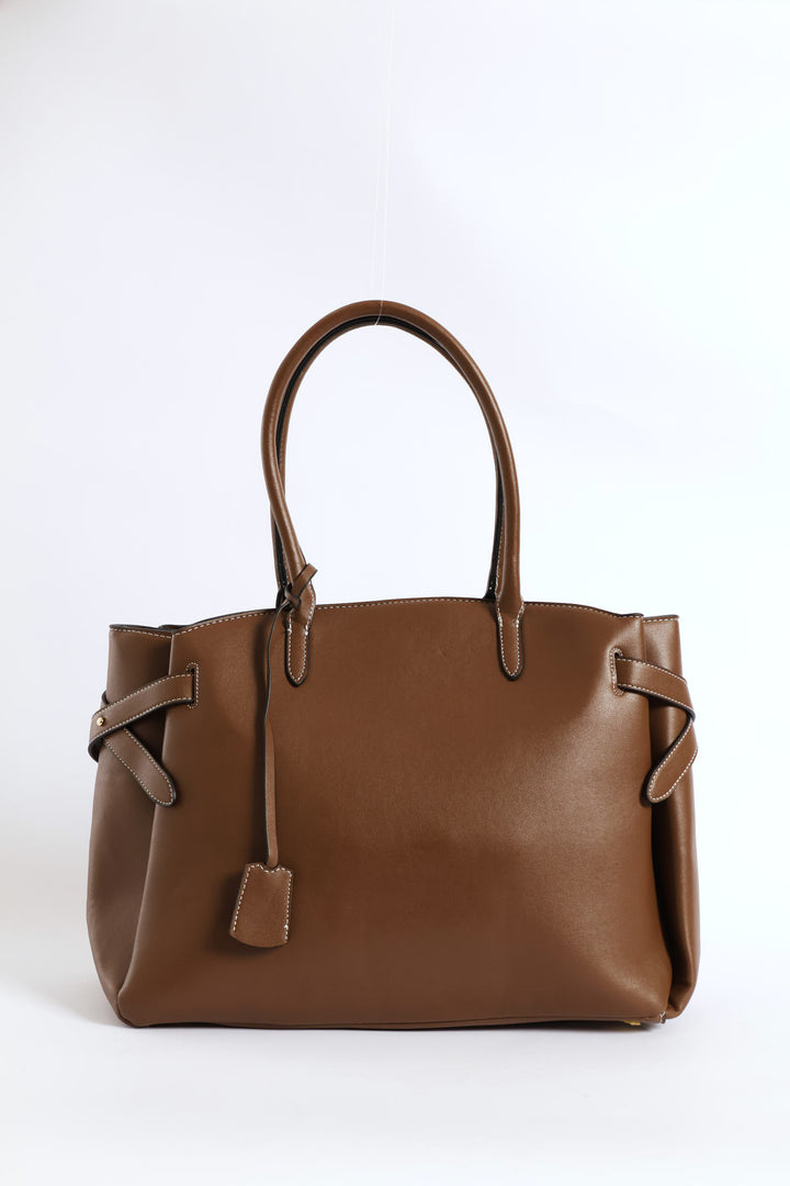 Curved Shopper With Side Tabs - Chocolate