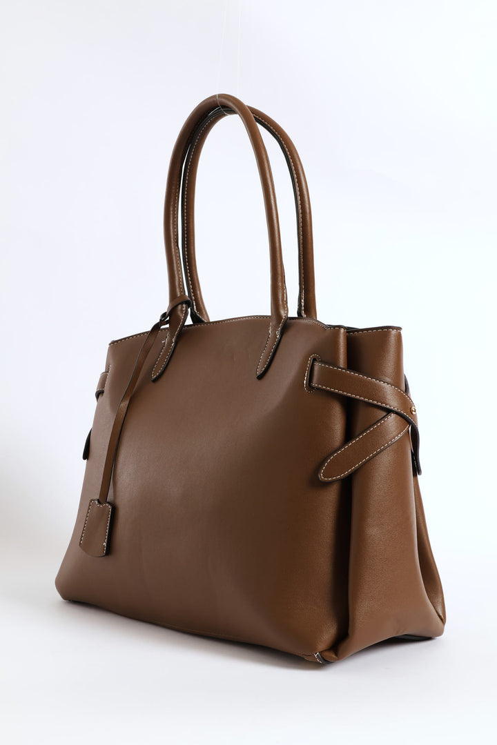 Curved Shopper With Side Tabs - Chocolate