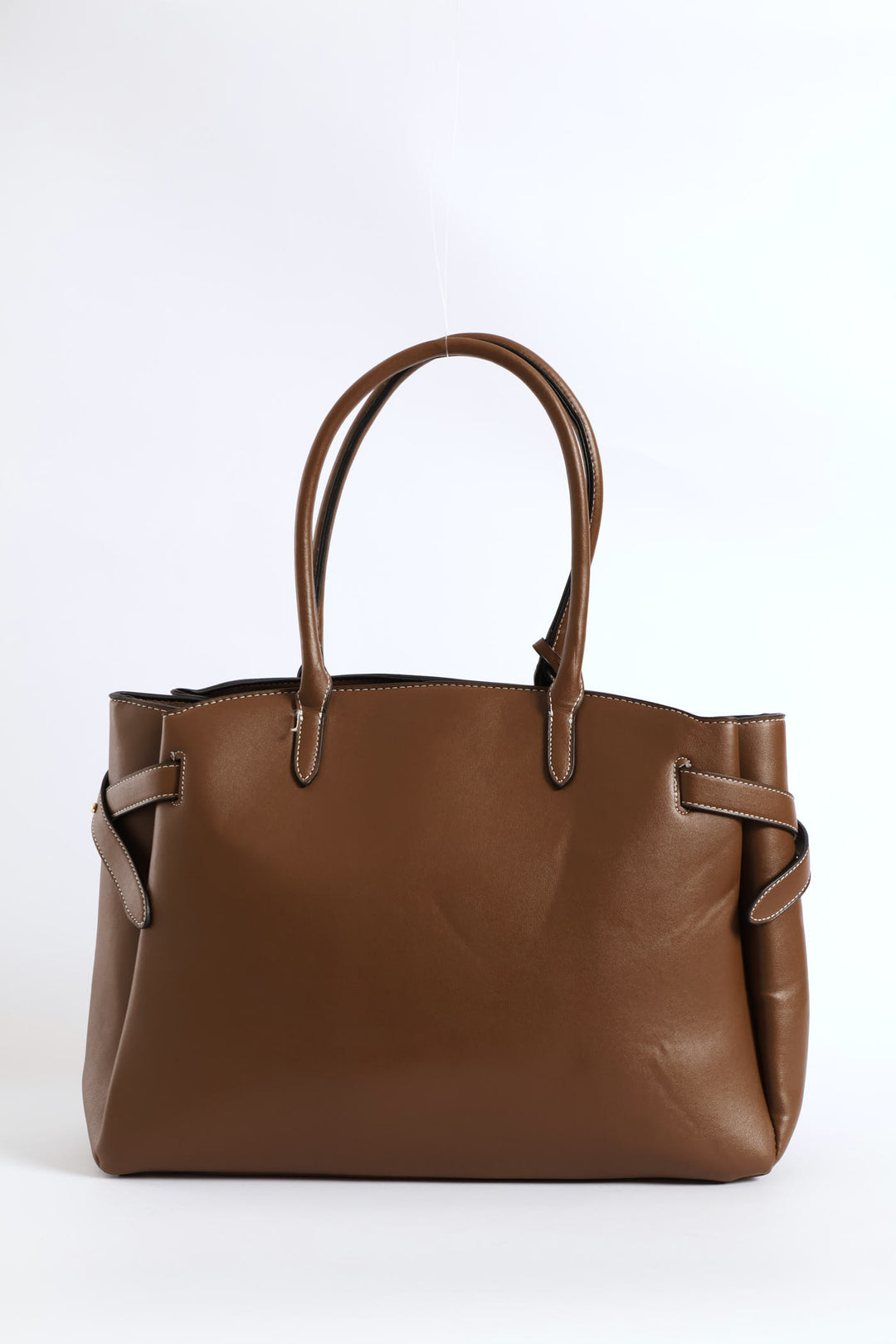 Curved Shopper With Side Tabs - Chocolate