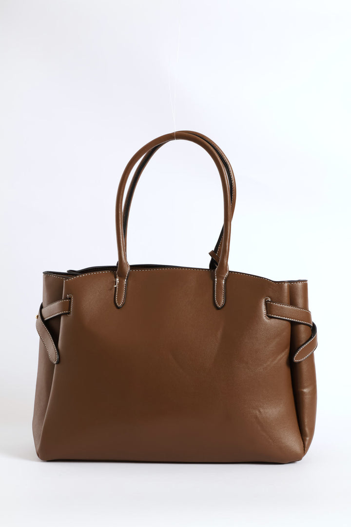 Curved Shopper With Side Tabs - Chocolate