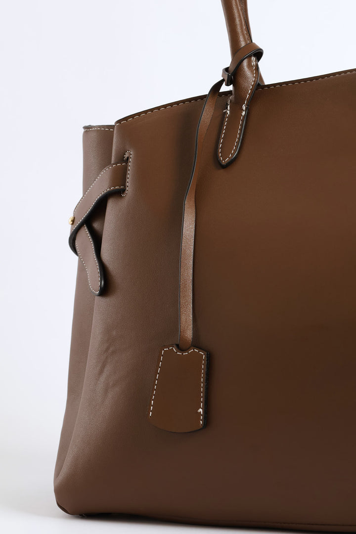 Curved Shopper With Side Tabs - Chocolate