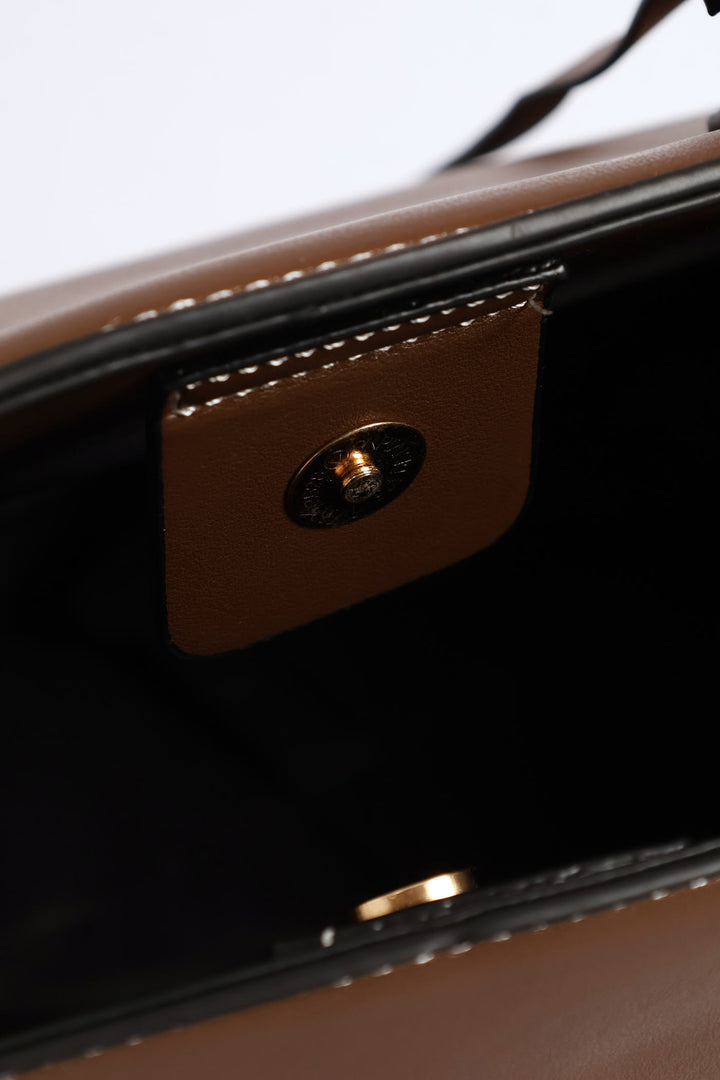 Curved Shopper With Side Tabs - Chocolate