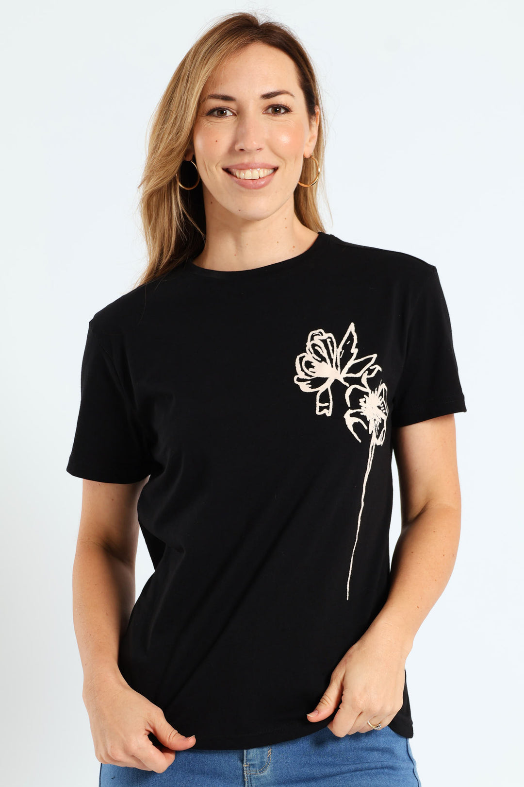Painted Floral Tee - Black