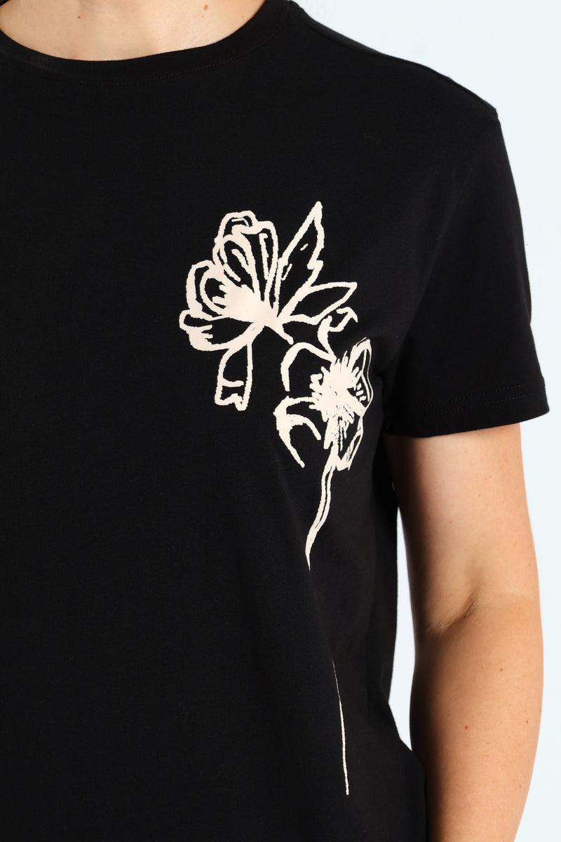 Painted Floral Tee - Black