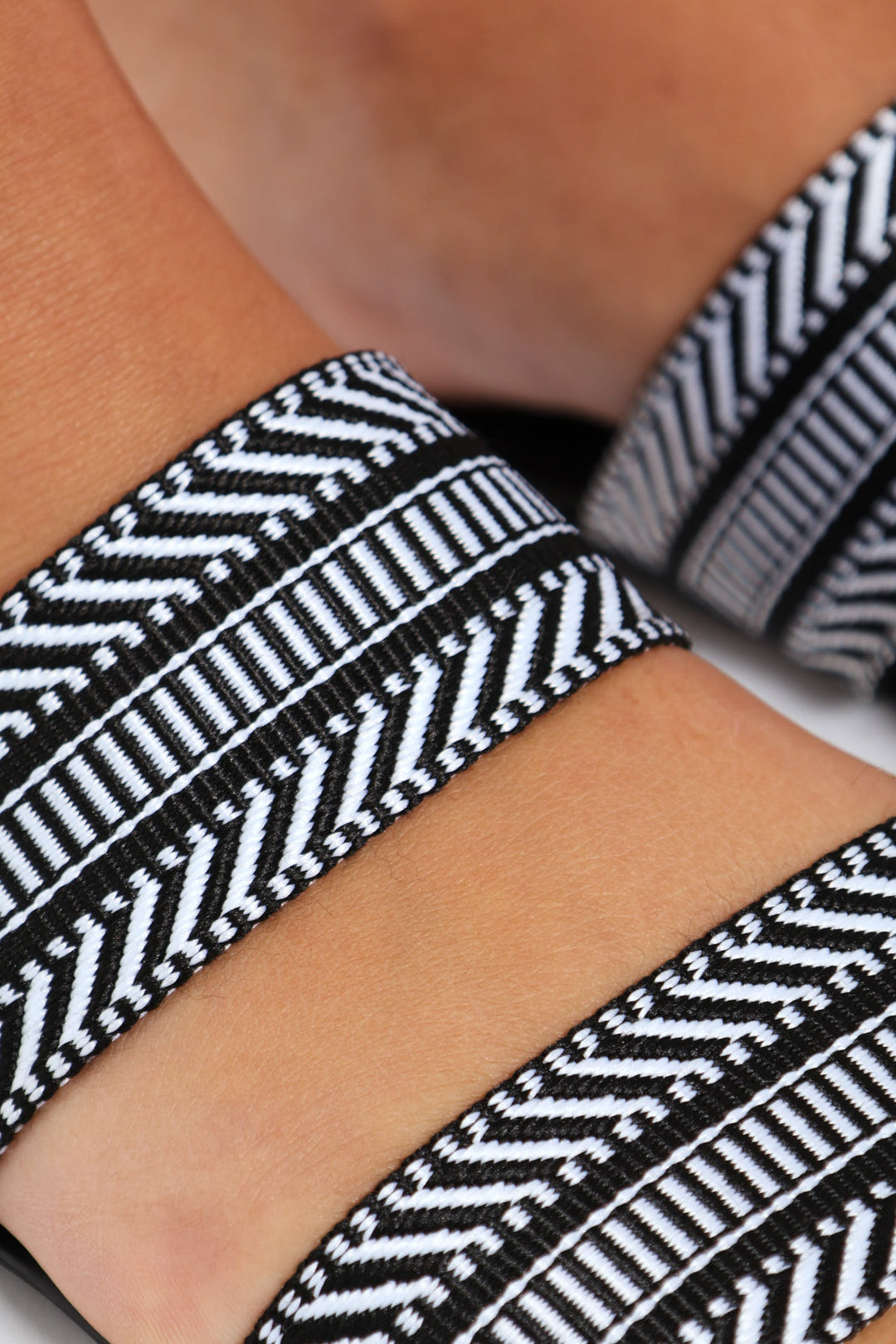 Flat Double Strap Raffia Whipstitch Mule - Black