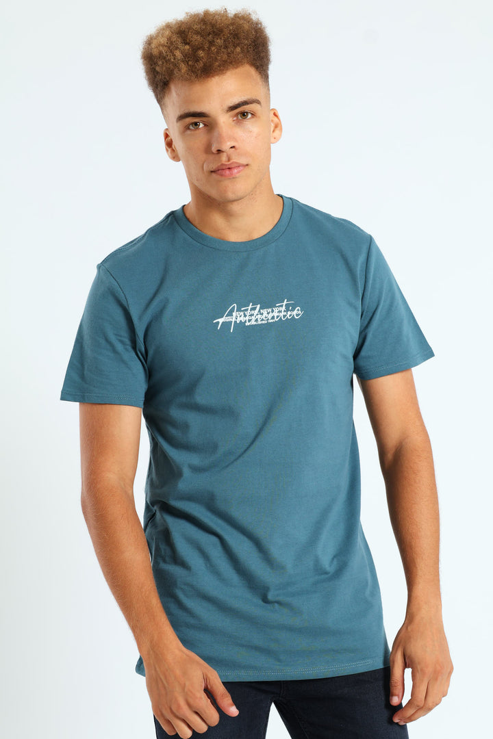 Short Sleeve Basic Print Tee - Dark Blue