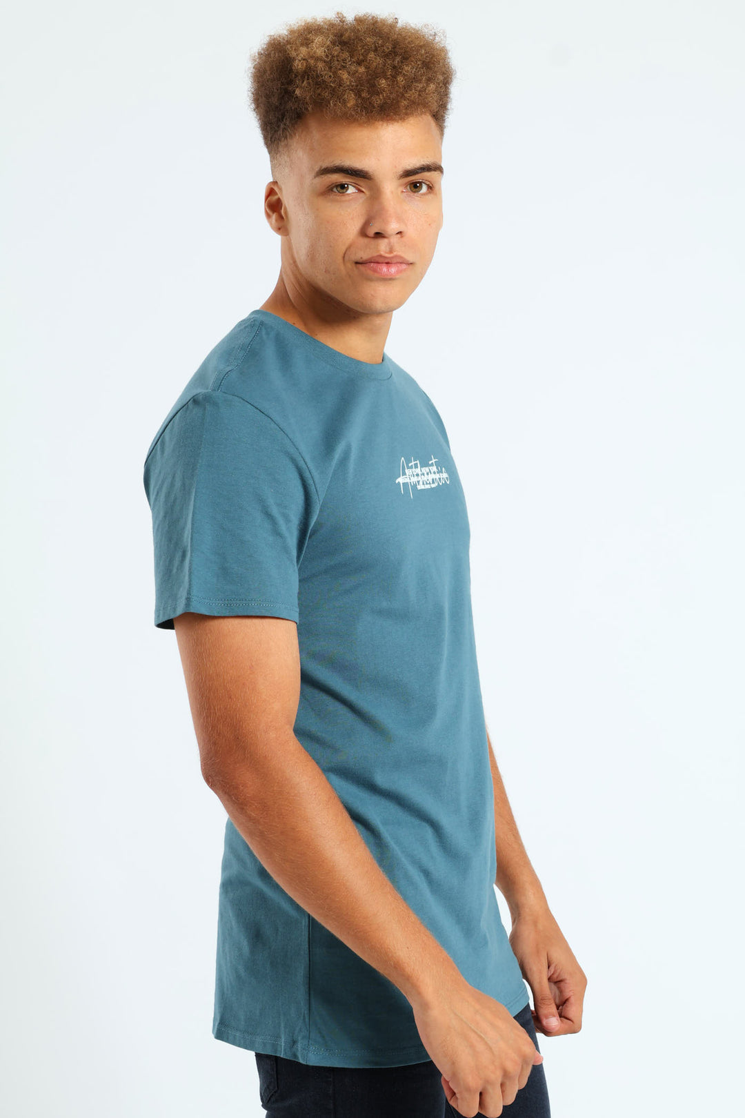 Short Sleeve Basic Print Tee - Dark Blue