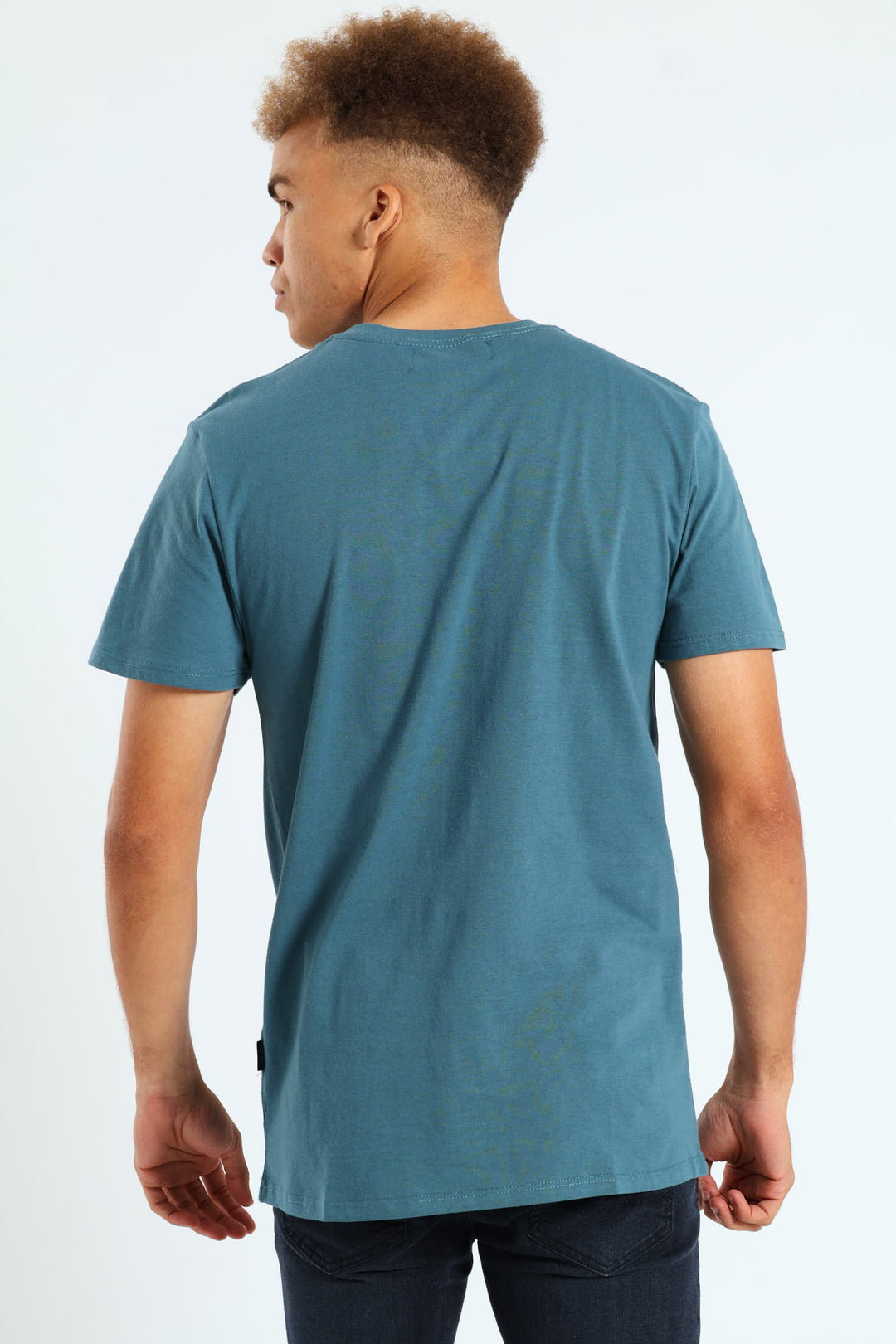 Short Sleeve Basic Print Tee - Dark Blue