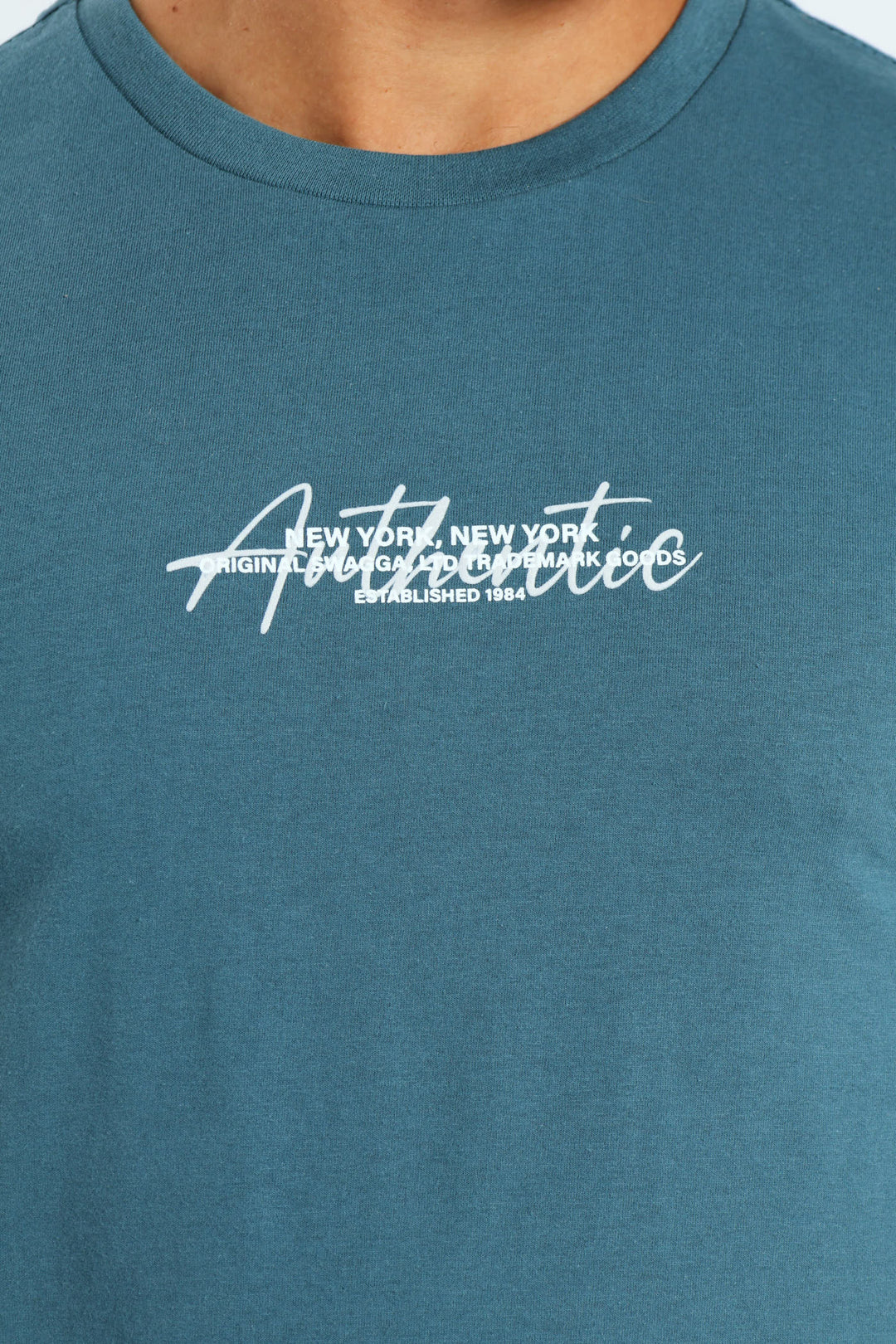 Short Sleeve Basic Print Tee - Dark Blue